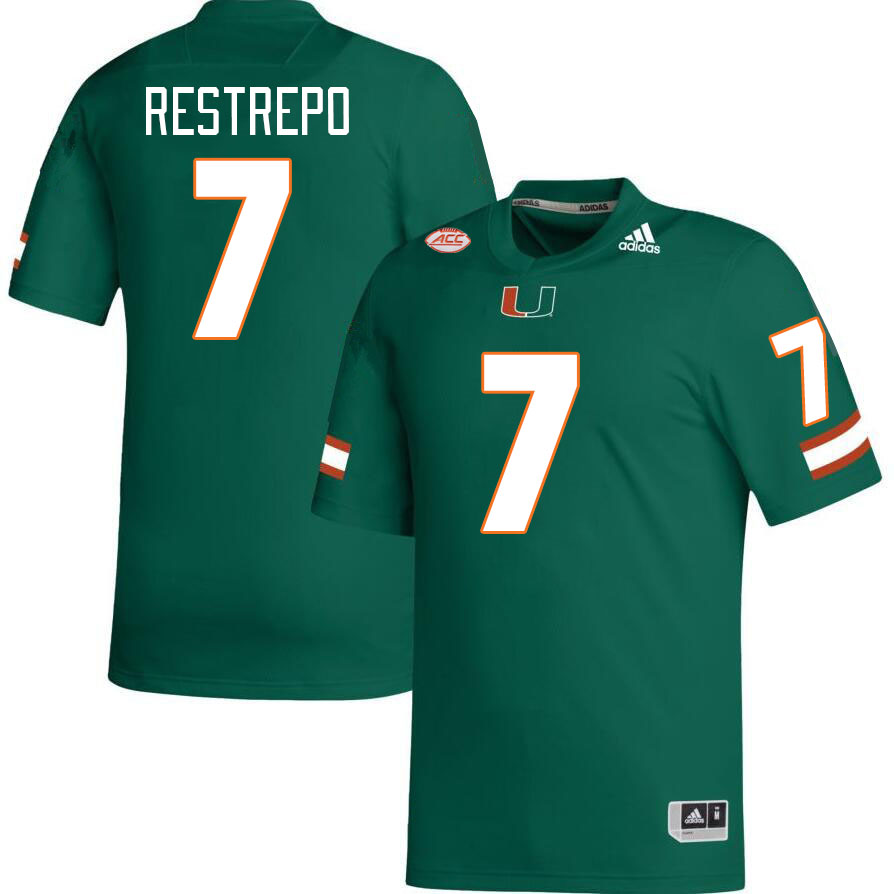 Men #7 Xavier Restrepo Miami Hurricanes College Football Jerseys Stitched-Green - Click Image to Close